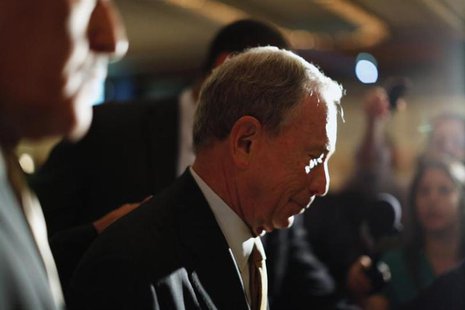 New York City Mayor Michael Bloomberg exits after a speech to the Real Estate Board of New York in New York, May 30, 2013. REUTERS/Brendan M New York City Mayor Michael Bloomberg exits after a speech to the Real Estate Board of New York in New York, May 30, 2013. REUTERS/Brendan M