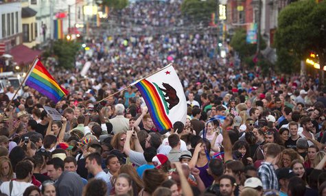 Thousands of revelers fill Castro St. in San Francisco, California to celebrate the United States Supreme Court's rulings on California's Pr Thousands of revelers fill Castro St. in San Francisco, California to celebrate the United States Supreme Court's rulings on California's Pr