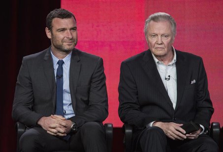 Actors Liev Schreiber (L) and Jon Voight of the show "Ray Donovan" listen to a question on stage during the Showtime panel presentation of t Actors Liev Schreiber (L) and Jon Voight of the show "Ray Donovan" listen to a question on stage during the Showtime panel presentation of t