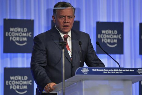 Jordan's King Abdullah speaks during the closing ceremony of the World Economic Forum on the Middle East and North Africa at the King Hussei Jordan's King Abdullah speaks during the closing ceremony of the World Economic Forum on the Middle East and North Africa at the King Hussei