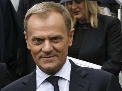 Poland's Prime Minister Donald Tusk leaves after attending the funeral service of former British prime minister Margaret Thatcher at St Paul Poland's Prime Minister Donald Tusk leaves after attending the funeral service of former British prime minister Margaret Thatcher at St Paul