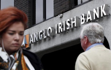 Pedestrians are seen walking past a branch of the Anglo Irish Bank in Dublin in this September 30, 2010 file photograph. REUTERS/Cathal McNa Pedestrians are seen walking past a branch of the Anglo Irish Bank in Dublin in this September 30, 2010 file photograph. REUTERS/Cathal McNa