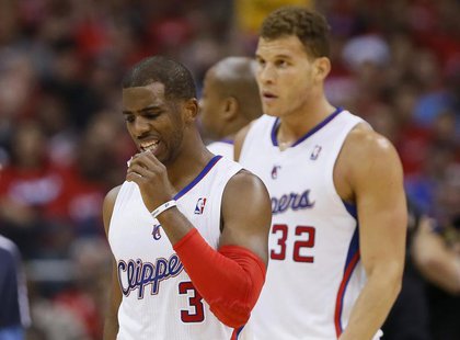 Los Angeles Clippers Chris Paul (3) and Blake Griffin walk off the court during a timeout during their loss to the Memphis Grizzlies in Game Los Angeles Clippers Chris Paul (3) and Blake Griffin walk off the court during a timeout during their loss to the Memphis Grizzlies in Game