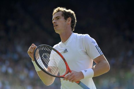 Andy Murray of Britain reacts in his men's singles tennis match against Mikhail Youzhny of Russia at the Wimbledon Tennis Championships, in Andy Murray of Britain reacts in his men's singles tennis match against Mikhail Youzhny of Russia at the Wimbledon Tennis Championships, in