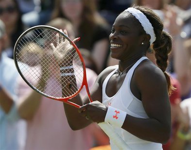 Sloane Stephens of the U.S. celebrates after defeating Petra Cetkovska of the Czech Republic in their women's singles tennis match at the Wi Sloane Stephens of the U.S. celebrates after defeating Petra Cetkovska of the Czech Republic in their women's singles tennis match at the Wi