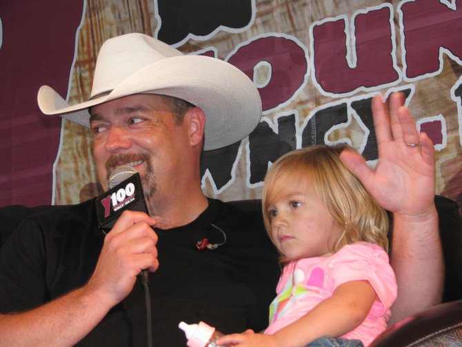 Chris Cagle was playing daddy-on-the-road this week and brought his daughter to the Y100 jumbotron interview