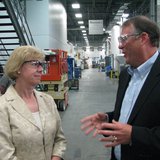 Senator Tammy Baldwin and Pointe Precision CEO Jim Kinsella during plant tour. Senator Tammy Baldwin and Pointe Precision CEO Jim Kinsella during plant tour.