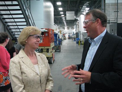 Senator Tammy Baldwin and Pointe Precision CEO Jim Kinsella during plant tour. Senator Tammy Baldwin and Pointe Precision CEO Jim Kinsella during plant tour.