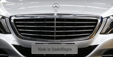 The emblem of German car Mercedes-Benz is pictured before a news conference about the new production line of the Mercedes-Benz S-class in Si The emblem of German car Mercedes-Benz is pictured before a news conference about the new production line of the Mercedes-Benz S-class in Si