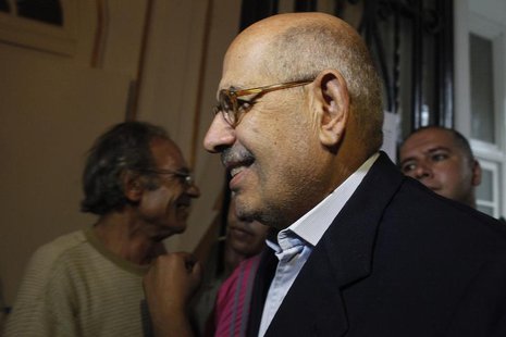 Senior opposition figure Mohamed ElBaradei arrives to speak with anti-Mursi protesters made up of intellectuals and artists inside Egypt's M Senior opposition figure Mohamed ElBaradei arrives to speak with anti-Mursi protesters made up of intellectuals and artists inside Egypt's M