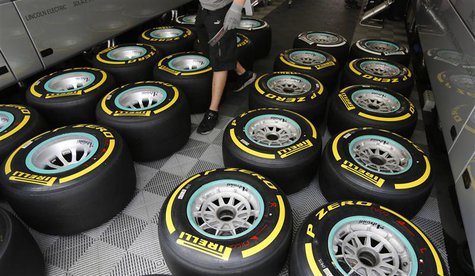 Pirelli tyres of Germany's Mercedes Formula One driver Nico Rosberg are checked at the Nuerburgring July 4, 2013. The German F1 Grand Prix w Pirelli tyres of Germany's Mercedes Formula One driver Nico Rosberg are checked at the Nuerburgring July 4, 2013. The German F1 Grand Prix w