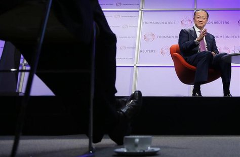 World Bank President Jim Yong Kim speaks at a Thomson Reuters Newsmaker event, at Canary Wharf in east London June 19, 2013 file photo. REUT World Bank President Jim Yong Kim speaks at a Thomson Reuters Newsmaker event, at Canary Wharf in east London June 19, 2013 file photo. REUT