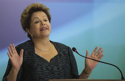 Brazil's President Dilma Rousseff speaks during an announcement of the construction of the first 50 port terminals for private use (TUP), at Brazil's President Dilma Rousseff speaks during an announcement of the construction of the first 50 port terminals for private use (TUP), at