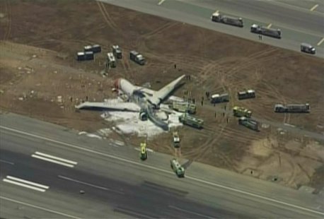 An Asiana Airlines Boeing 777 is pictured after it crashed while landing in this KTVU image at San Francisco International Airport in Califo An Asiana Airlines Boeing 777 is pictured after it crashed while landing in this KTVU image at San Francisco International Airport in Califo
