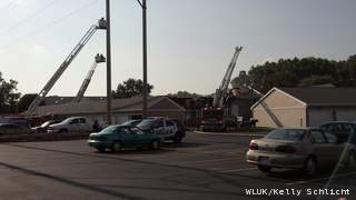 Fire crews respond to an apartment complex fire in Howard on July 6, 2013. (courtesy of FOX 11). Fire crews respond to an apartment complex fire in Howard on July 6, 2013. (courtesy of FOX 11).