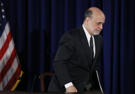 U.S.Federal Reserve Chairman Ben Bernanke departs a news conference following the Fed's two-day policy meeting at the Federal Reserve in Was U.S.Federal Reserve Chairman Ben Bernanke departs a news conference following the Fed's two-day policy meeting at the Federal Reserve in Was