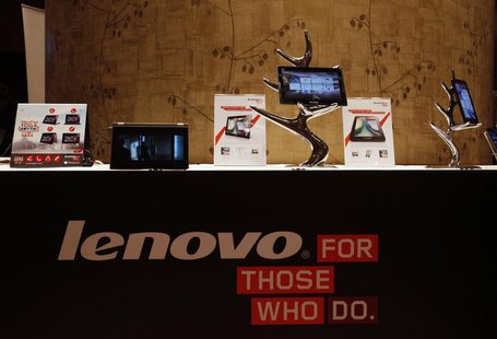 Lenovo tablets and mobile phones are displayed during a news conference on the company's annual results in Hong Kong May 23, 2013. REUTERS/B Lenovo tablets and mobile phones are displayed during a news conference on the company's annual results in Hong Kong May 23, 2013. REUTERS/B