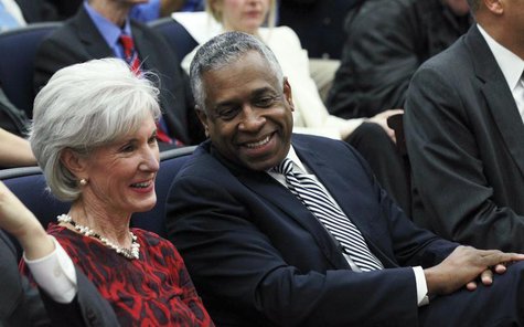 U.S. Secretary of Health and Human Services Kathleen Sebelius (L) smiles with Todd Jones, Acting Director of the U.S. Bureau of Alcohol, Tob U.S. Secretary of Health and Human Services Kathleen Sebelius (L) smiles with Todd Jones, Acting Director of the U.S. Bureau of Alcohol, Tob