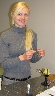 Fulbright scholar Anastasiia Iefanova holds in her hands the semi-transparent solar material she developed while earning her master's degree in electrical engineering. (SDSU.edu) Fulbright scholar Anastasiia Iefanova holds in her hands the semi-transparent solar material she developed while earning her master's degree in electrical engineering. (SDSU.edu)
