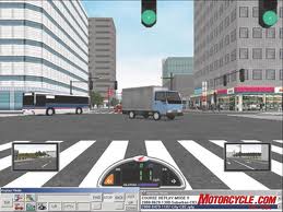 Honda Smart Trainer simulator screen. Image: Motorcycle.Com
Honda Smart Trainer simulator screen. Image: Motorcycle.Com