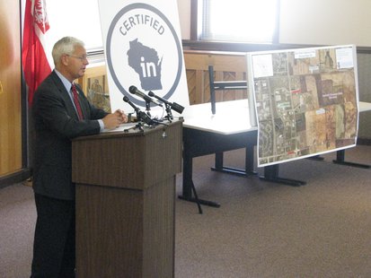 WEDC Secretary Reed Hall during Stevens Point announcement of the East Park Commerce Center making the Certified In Wisconsin list. WEDC Secretary Reed Hall during Stevens Point announcement of the East Park Commerce Center making the Certified In Wisconsin list.