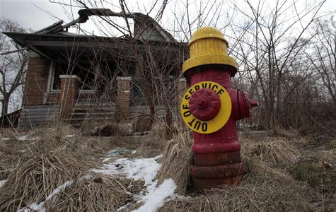 A fire hydrant is seen with an "Out of Service" sign on a blighted street on the east side of Detroit, Michigan in this March 22, 2013 file A fire hydrant is seen with an "Out of Service" sign on a blighted street on the east side of Detroit, Michigan in this March 22, 2013 file