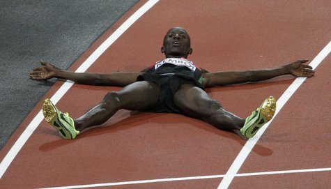 Kenya's Ezekiel Kemboi reacts after winning the men's 3000m steeplechase final during the London 2012 Olympic Games at the Olympic Stadium A Kenya's Ezekiel Kemboi reacts after winning the men's 3000m steeplechase final during the London 2012 Olympic Games at the Olympic Stadium A