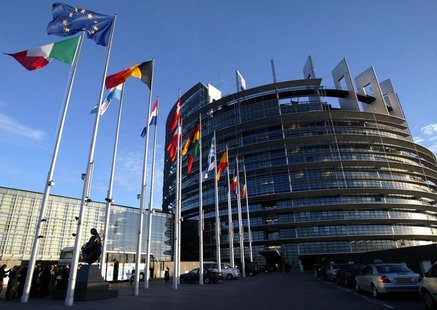 File picture shows European Union member states' flags flying in front of the building of the European Parliament in Strasbourg, April 21, 2 File picture shows European Union member states' flags flying in front of the building of the European Parliament in Strasbourg, April 21, 2
