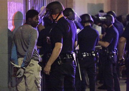 Los Angeles police arrest about a dozen people after a peaceful protest supporting Trayvon Martin turned unlawful in the Leimert Park neighb Los Angeles police arrest about a dozen people after a peaceful protest supporting Trayvon Martin turned unlawful in the Leimert Park neighb
