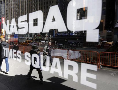 The Nasdaq logo is seen on the exterior of the Nasdaq MarketSite in New York, April 2, 2013. REUTERS/Brendan McDermid The Nasdaq logo is seen on the exterior of the Nasdaq MarketSite in New York, April 2, 2013. REUTERS/Brendan McDermid
