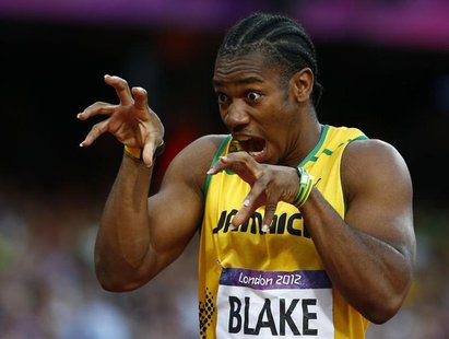 Jamaica's Yohan Blake gestures before the start of his men's 200m semi-final during the London 2012 Olympic Games at the Olympic Stadium Aug Jamaica's Yohan Blake gestures before the start of his men's 200m semi-final during the London 2012 Olympic Games at the Olympic Stadium Aug