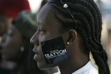 A woman wears a sticker supporting Trayvon Martin during a peaceful protest of the acquittal of George Zimmerman for the 2012 shooting death A woman wears a sticker supporting Trayvon Martin during a peaceful protest of the acquittal of George Zimmerman for the 2012 shooting death
