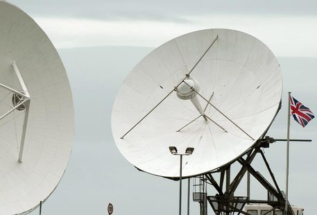Satellite dishes are seen at GCHQ's outpost at Bude, close to where trans-Atlantic fibre-optic cables come ashore in Cornwall, southwest Eng Satellite dishes are seen at GCHQ's outpost at Bude, close to where trans-Atlantic fibre-optic cables come ashore in Cornwall, southwest Eng