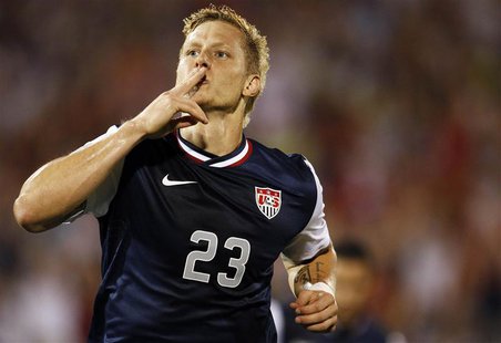 Brek Shea of the U.S. celebrates scoring against Costa Rica during their CONCACAF Gold Cup soccer match in Hartford, Connecticut, July 16, 2 Brek Shea of the U.S. celebrates scoring against Costa Rica during their CONCACAF Gold Cup soccer match in Hartford, Connecticut, July 16, 2