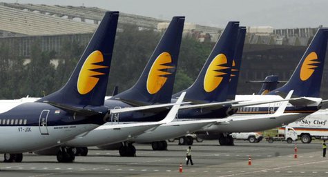 Jet Airways aircraft stand on tarmac at the domestic airport terminal in Mumbai September 9, 2009. REUTERS/Punit Paranjpe Jet Airways aircraft stand on tarmac at the domestic airport terminal in Mumbai September 9, 2009. REUTERS/Punit Paranjpe