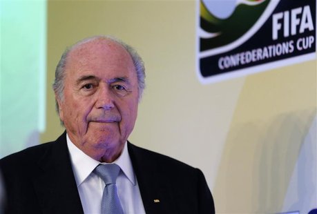 FIFA President Sepp Blatter arrives to a media briefing to discusss the Confederations Cup and the latest preparations for next year's World FIFA President Sepp Blatter arrives to a media briefing to discusss the Confederations Cup and the latest preparations for next year's World