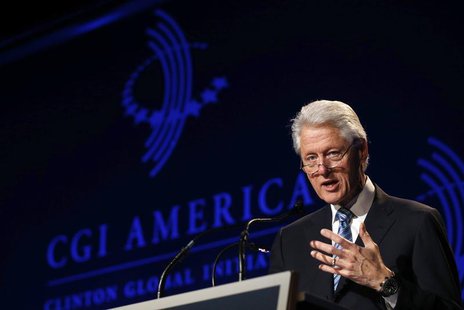 Former U.S. President Bill Clinton speaks at the Clinton Global Initiative America meeting in Chicago, Illinois, June 13, 2013. REUTERS/Jim Former U.S. President Bill Clinton speaks at the Clinton Global Initiative America meeting in Chicago, Illinois, June 13, 2013. REUTERS/Jim