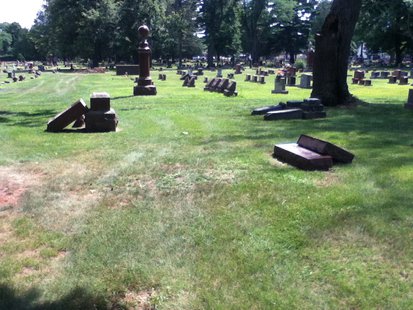 Several damaged gravestones
Several damaged gravestones