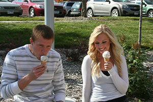 SDSU students Brady Krumwiede and Karissa Kuhle enjoy ice cream outside the dairy bar.
(SDSU.edu) SDSU students Brady Krumwiede and Karissa Kuhle enjoy ice cream outside the dairy bar.
(SDSU.edu)