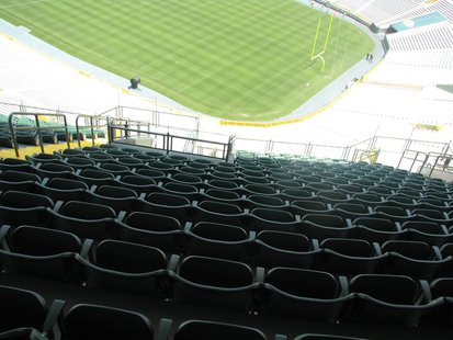 Looking down in the south end zone from the last row of new seating Looking down in the south end zone from the last row of new seating