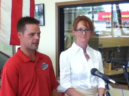 Joe Mueller & Patty Grimm answer questions for the media after announcing a reward and donation following weekend vandalism at the dealership and two nearby cemeteries. Joe Mueller & Patty Grimm answer questions for the media after announcing a reward and donation following weekend vandalism at the dealership and two nearby cemeteries.