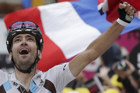 AG2r La Mondiale team rider Christophe Riblon of France celebrates as he wins the 172.5km eighteenth stage of the centenary Tour de France c AG2r La Mondiale team rider Christophe Riblon of France celebrates as he wins the 172.5km eighteenth stage of the centenary Tour de France c
