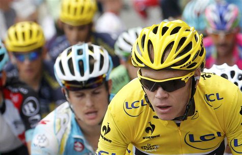 Race leader yellow jersey holder Team Sky rider Christopher Froome of Britain climbs the Alpe d'Huez mountain during the 172.5km eighteenth Race leader yellow jersey holder Team Sky rider Christopher Froome of Britain climbs the Alpe d'Huez mountain during the 172.5km eighteenth