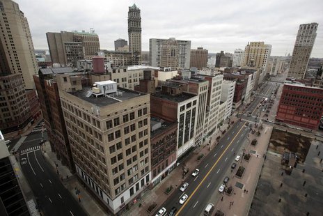 A view of downtown Detroit is seen looking north along Woodward Avenue in Detroit, Michigan January 30, 2013. REUTERS/Rebecca Cook A view of downtown Detroit is seen looking north along Woodward Avenue in Detroit, Michigan January 30, 2013. REUTERS/Rebecca Cook
