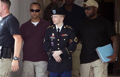 U.S. Army Pfc. Bradley Manning is escorted out of a courthouse at Fort Meade in Maryland, July 18, 2013. REUTERS/Jose Luis Magana U.S. Army Pfc. Bradley Manning is escorted out of a courthouse at Fort Meade in Maryland, July 18, 2013. REUTERS/Jose Luis Magana