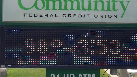 Bank Sign in commercial zone on Kalamazoo's west side shows a higher reading than forecasters say it should. Bank Sign in commercial zone on Kalamazoo's west side shows a higher reading than forecasters say it should.