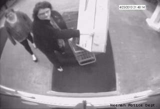 Two women who Neenah police suspect of stealing from a Walmart store are shown in this surveillance photo. (Photo by: Neenah PD.) Two women who Neenah police suspect of stealing from a Walmart store are shown in this surveillance photo. (Photo by: Neenah PD.)
