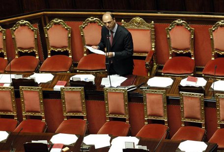 Deputy Prime Minister and Interior Minister Angelino Alfano reads a document at the Upper house of the parliament in Rome, April 30, 2013. R Deputy Prime Minister and Interior Minister Angelino Alfano reads a document at the Upper house of the parliament in Rome, April 30, 2013. R