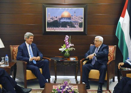 U.S. Secretary of State John Kerry (L) meets with Palestinian President Mahmoud Abbas at the Mukataa compound, in the West Bank city of Rama U.S. Secretary of State John Kerry (L) meets with Palestinian President Mahmoud Abbas at the Mukataa compound, in the West Bank city of Rama