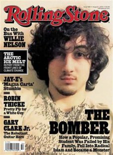Accused Boston bomber Dzhokhar Tsarnaev is seen on the cover of the August 1 issue of "Rolling Stone" magazine in this handout image received by Reuters July 17, 2013. Boston officials reacted with outrage Wednesday to an upcoming cover of "Rolling Stone" magazine, featuring an image of accused marathon bomber Dzhokhar Tsarnaev that was described by Mayor Thomas Menino as "a disgrace."
REUTERS/Rolling Stone Magazine/Handout via Reuters Accused Boston bomber Dzhokhar Tsarnaev is seen on the cover of the August 1 issue of "Rolling Stone" magazine in this handout image received by Reuters July 17, 2013. Boston officials reacted with outrage Wednesday to an upcoming cover of "Rolling Stone" magazine, featuring an image of accused marathon bomber Dzhokhar Tsarnaev that was described by Mayor Thomas Menino as "a disgrace."
REUTERS/Rolling Stone Magazine/Handout via Reuters